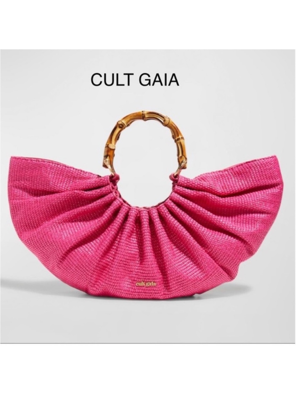 cult gaia Pink Bamboo Handle Pleated Tote